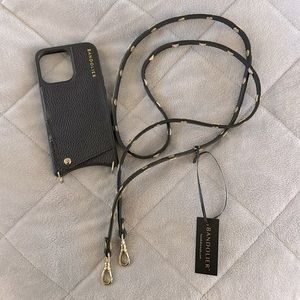 Bandolier Sarah Pebble Leather Crossbody in Black/Gold - iPhone 13 Pro